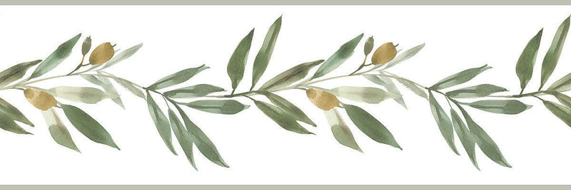 Wallpaper Olive Branch Border Sample // Green 8 x 10 
