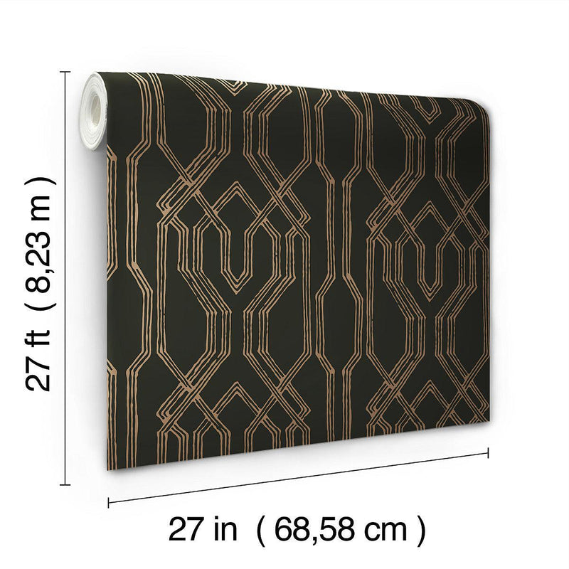 Wallpaper Oriental Lattice Wallpaper // Black & Gold 