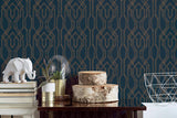 Wallpaper Oriental Lattice Wallpaper // Blue & Gold 