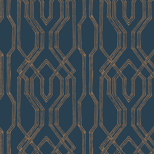 Wallpaper Oriental Lattice Wallpaper // Blue & Gold 