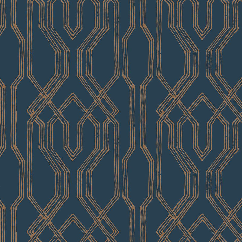 Wallpaper Oriental Lattice Wallpaper // Blue & Gold 