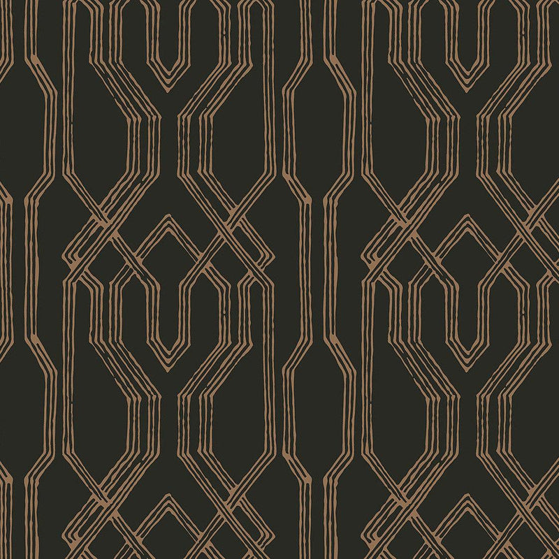 Wallpaper Oriental Lattice Wallpaper Sample // Black & Gold 8 x 10 