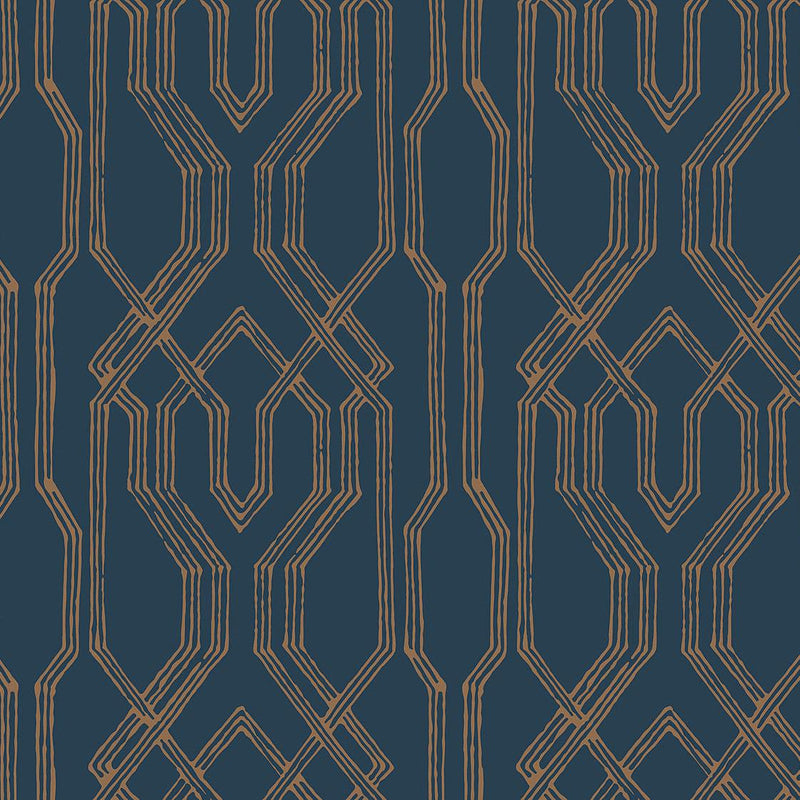 Wallpaper Oriental Lattice Wallpaper Sample // Blue & Gold 8 x 10 