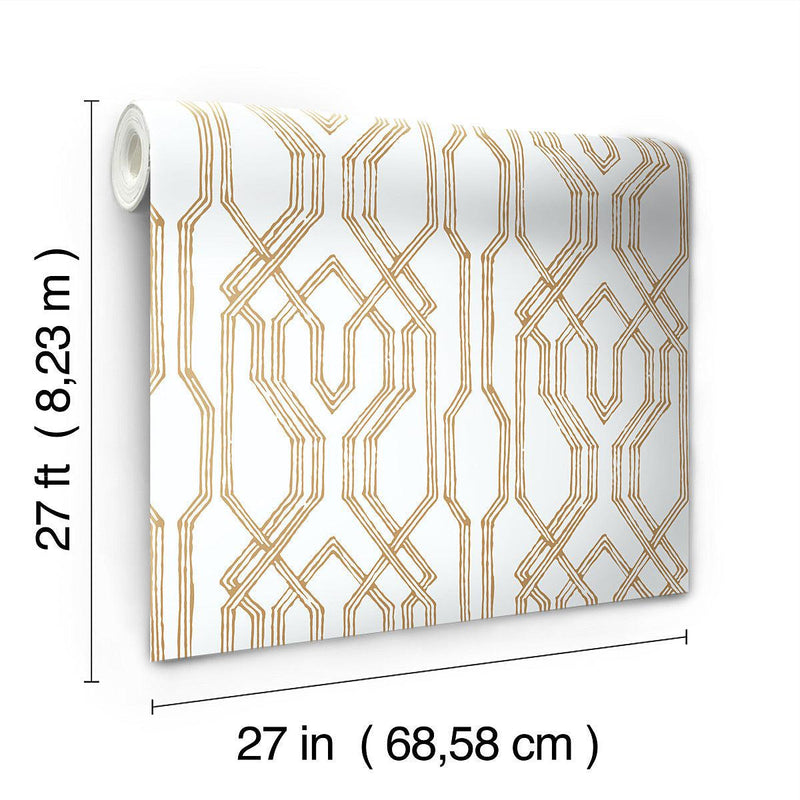 Wallpaper Oriental Lattice Wallpaper // White & Gold 