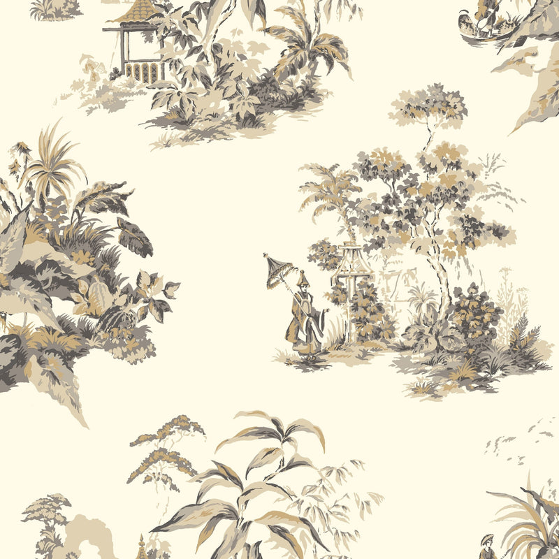 Wallpaper Oriental Scenic Wallpaper Sample // Gold & Grey Metallic 8 x 10 
