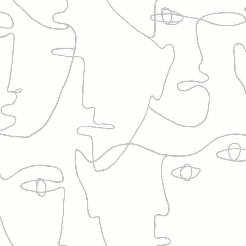 Wallpaper Pablo Portraits Peel & Stick Wallpaper Sample // Silver Metallic 8 x 10 