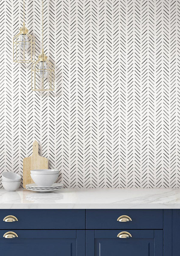 Wallpaper Painted Herringbone Wallpaper // Black 