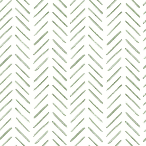 Wallpaper Painted Herringbone Wallpaper // Green 