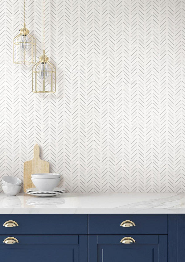 Wallpaper Painted Herringbone Wallpaper // Grey 