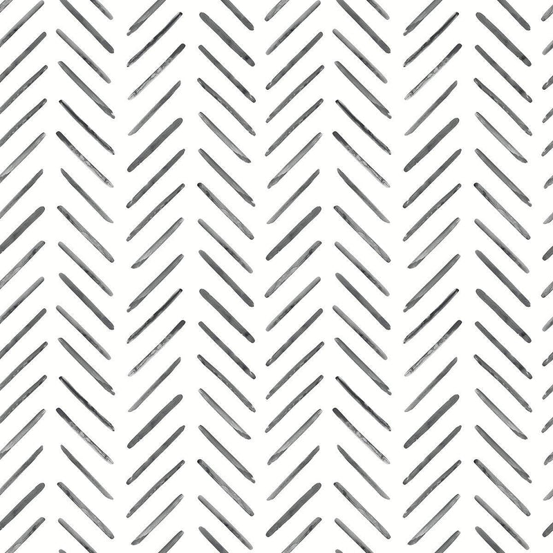 Wallpaper Painted Herringbone Wallpaper Sample // Black 8 x 10 