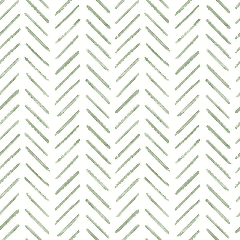 Wallpaper Painted Herringbone Wallpaper Sample // Green 8 x 10 