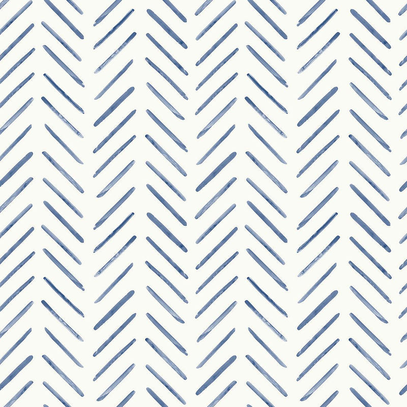 Wallpaper Painted Herringbone Wallpaper Sample // Navy 8 x 10 
