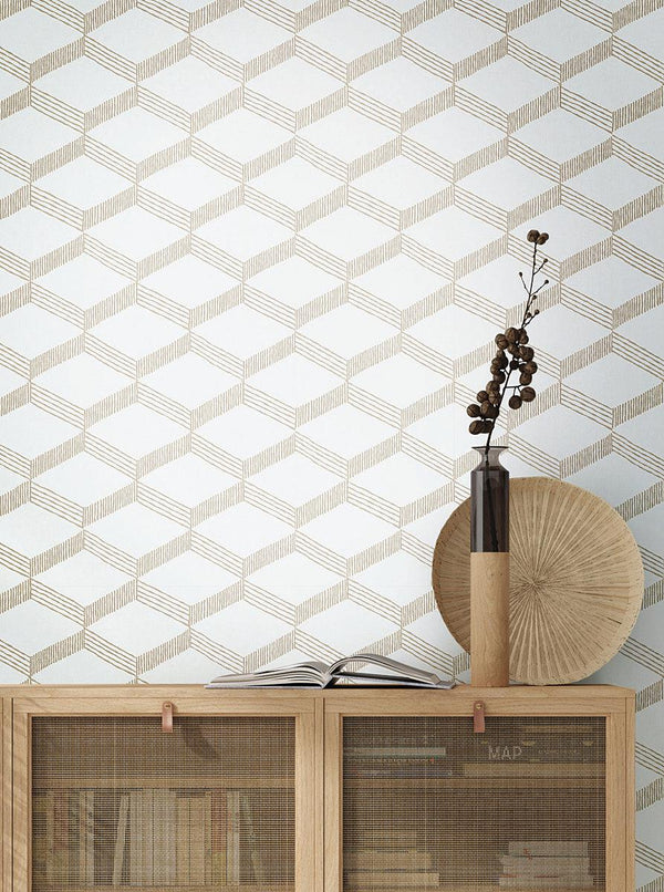 Wallpaper Palisades Paperweave Wallpaper // Beige & White 