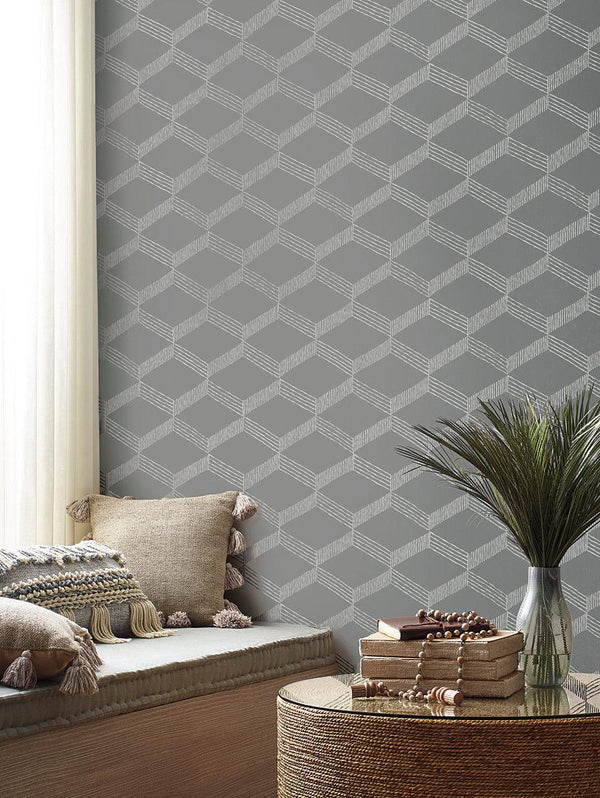 Wallpaper Palisades Paperweave Wallpaper // Grey & White 