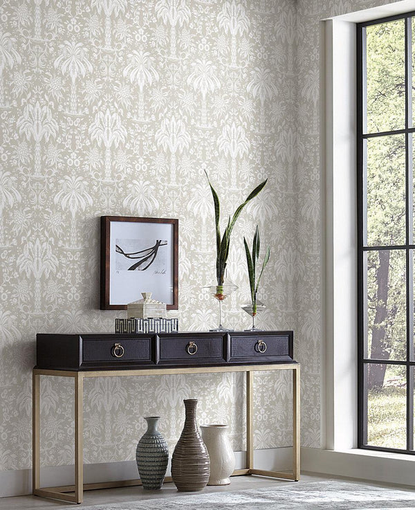 Wallpaper Palmetto Palm Damask Wallpaper // Beige 