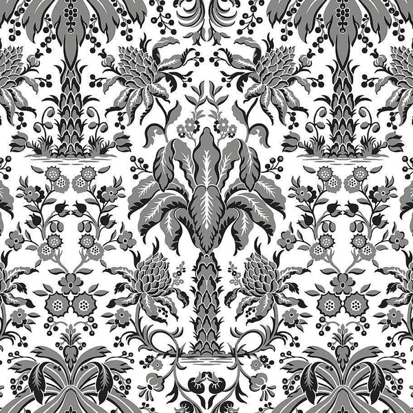 Wallpaper Palmetto Palm Damask Wallpaper // Black 