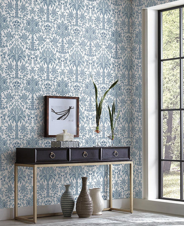 Wallpaper Palmetto Palm Damask Wallpaper // Blue 