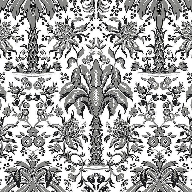 Wallpaper Palmetto Palm Damask Wallpaper Sample // Black 8 x 10 