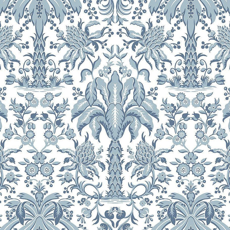 Wallpaper Palmetto Palm Damask Wallpaper Sample // Blue 8 x 10 