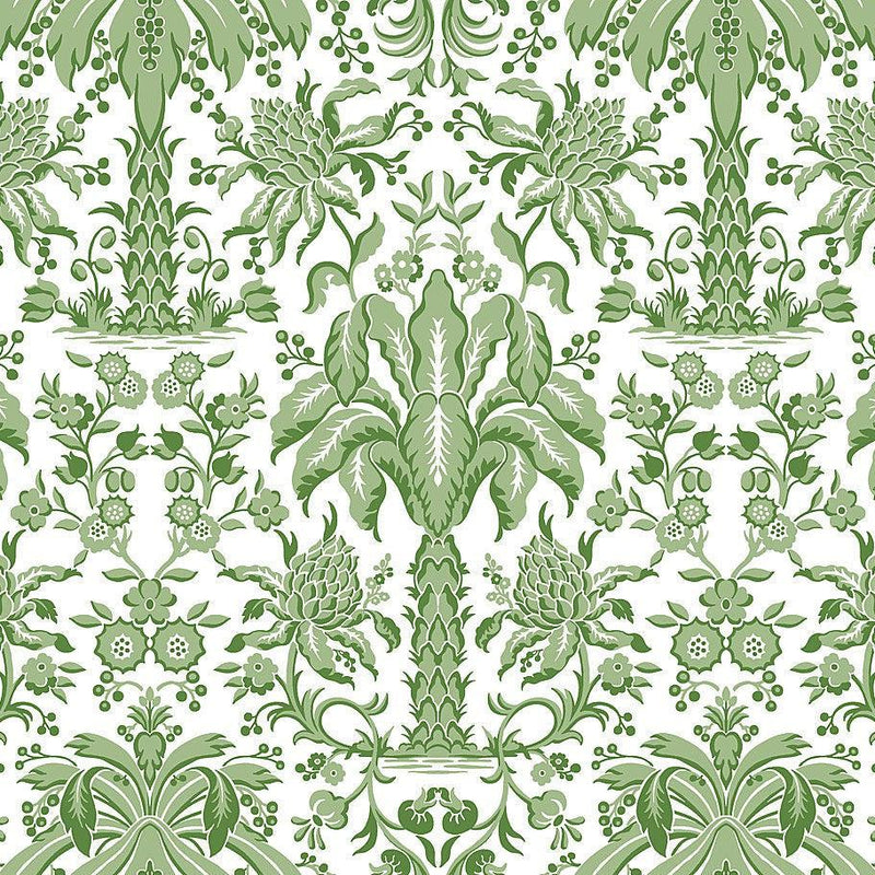 Wallpaper Palmetto Palm Damask Wallpaper Sample // Green 8 x 10 