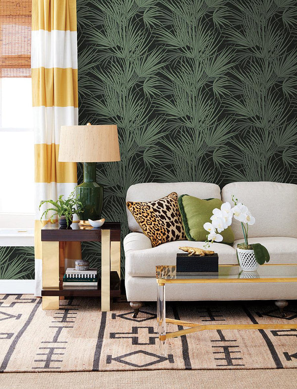 Wallpaper Palmetto Wallpaper // Black & Green 