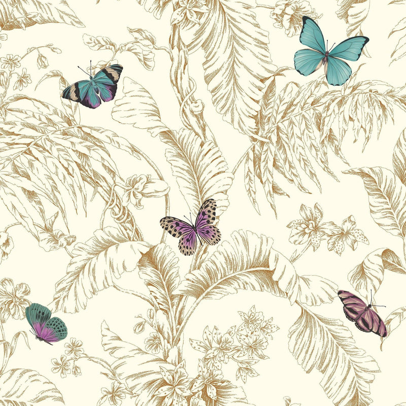 Wallpaper Papillon Wallpaper Sample // Gold & Blue 8 x 10 