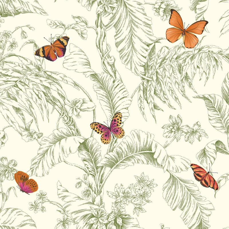 Wallpaper Papillon Wallpaper Sample // Green & Orange 8 x 10 