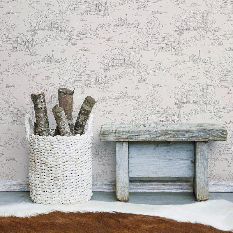 Wallpaper Pasture Toile Wallpaper // Beige & Grey 