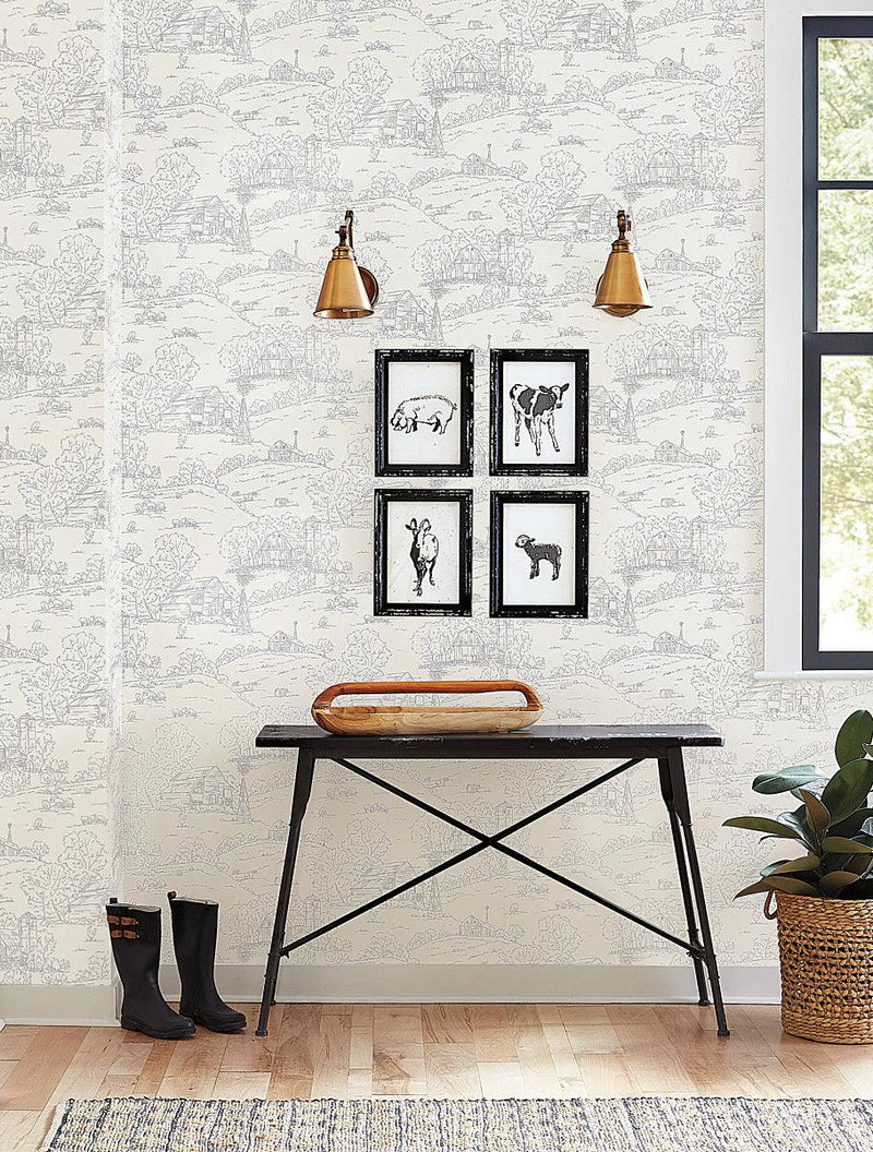 Wallpaper Pasture Toile Wallpaper // Beige & Grey 