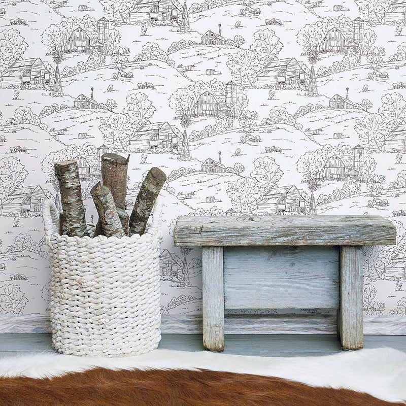 Wallpaper Pasture Toile Wallpaper // Black & White 