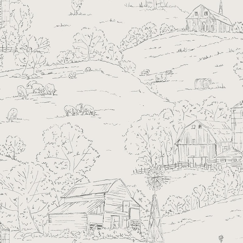 Wallpaper Pasture Toile Wallpaper Sample // Beige & Grey 8 x 10 