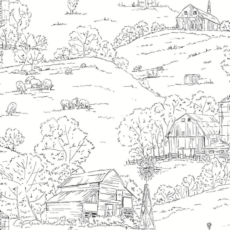 Wallpaper Pasture Toile Wallpaper Sample // Black & White 8 x 10 