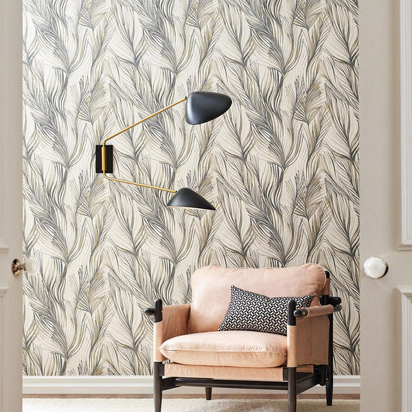 Wallpaper Peaceful Plume Peel & Stick Wallpaper // Charcoal & Gold 