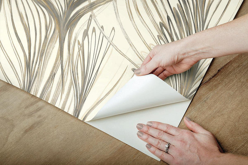Wallpaper Peaceful Plume Peel & Stick Wallpaper // Charcoal & Gold 