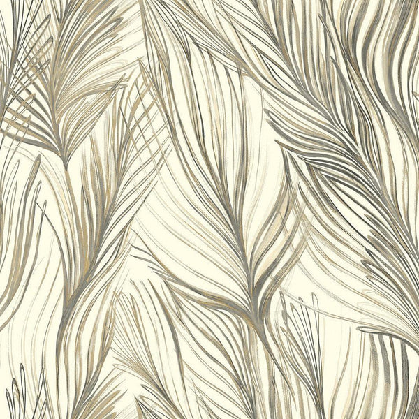 Wallpaper Peaceful Plume Peel & Stick Wallpaper // Charcoal & Gold 