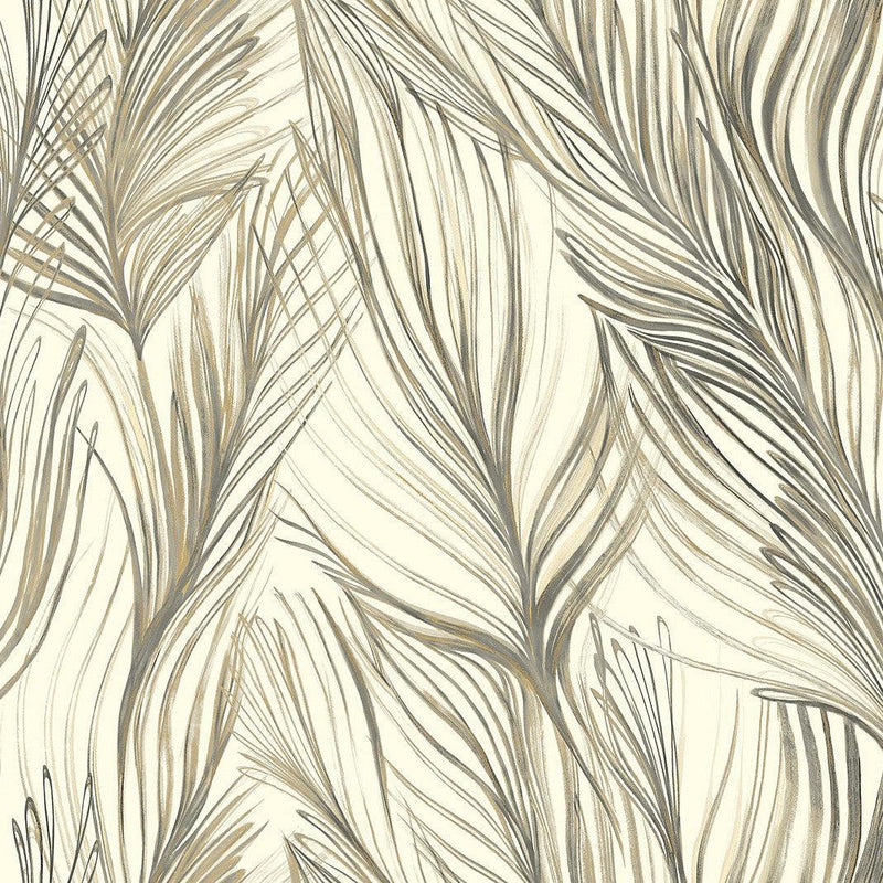 Wallpaper Peaceful Plume Peel & Stick Wallpaper Sample // Charcoal & Gold 8 x 10 