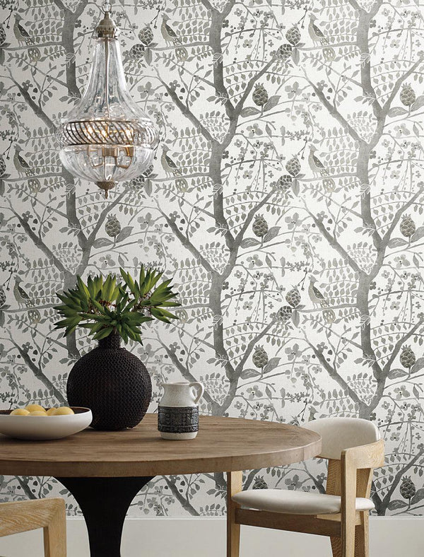 Wallpaper Peacock Block Print Wallpaper // Grey 