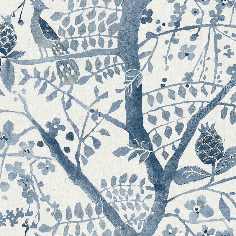 Wallpaper Peacock Block Print Wallpaper Sample // Blue 8 x 10 