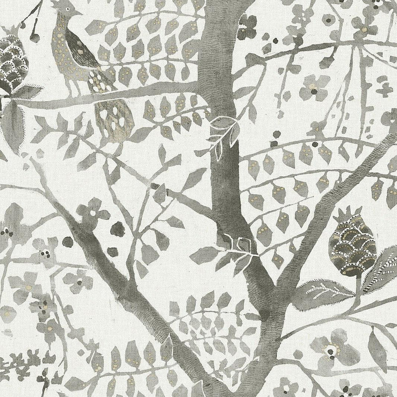 Wallpaper Peacock Block Print Wallpaper Sample // Grey 8 x 10 