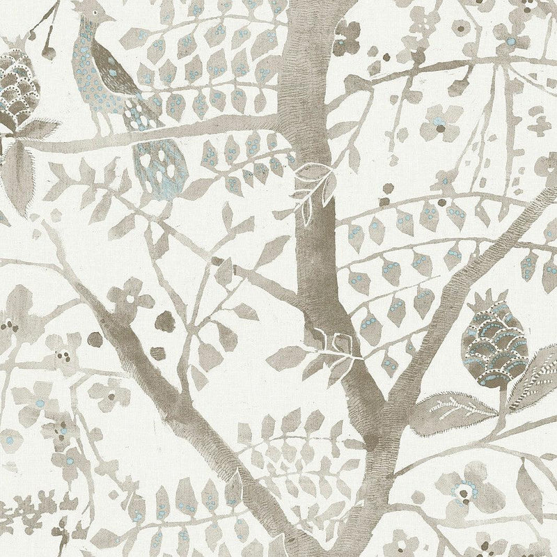 Wallpaper Peacock Block Print Wallpaper Sample // Off White 8 x 10 