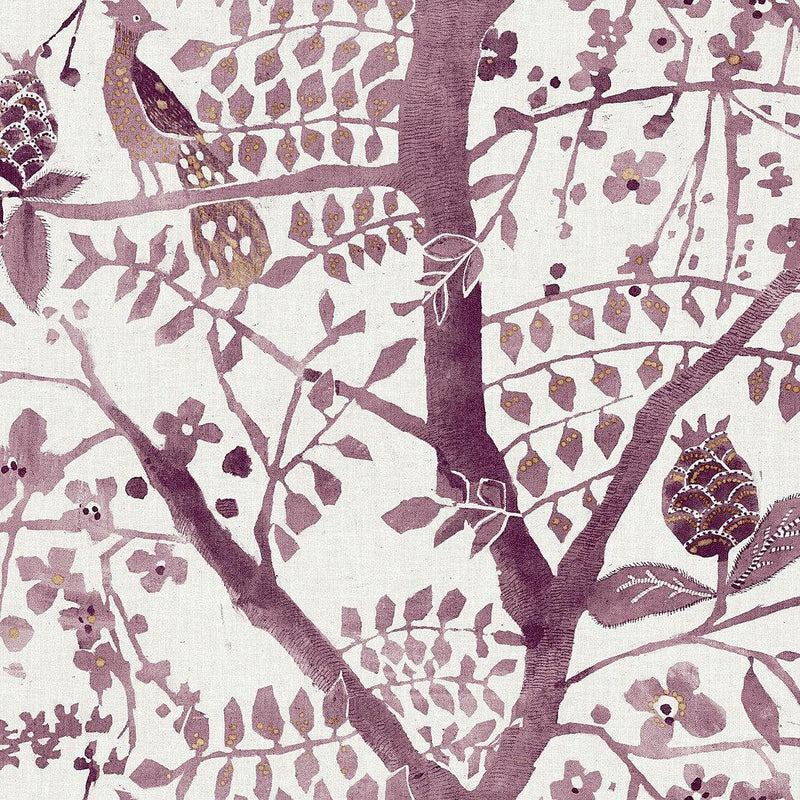 Wallpaper Peacock Block Print Wallpaper Sample // Purple 8 x 10 