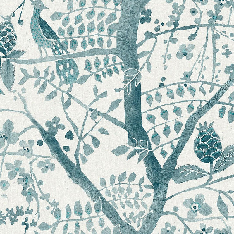 Wallpaper Peacock Block Print Wallpaper Sample // Teal 8 x 10 