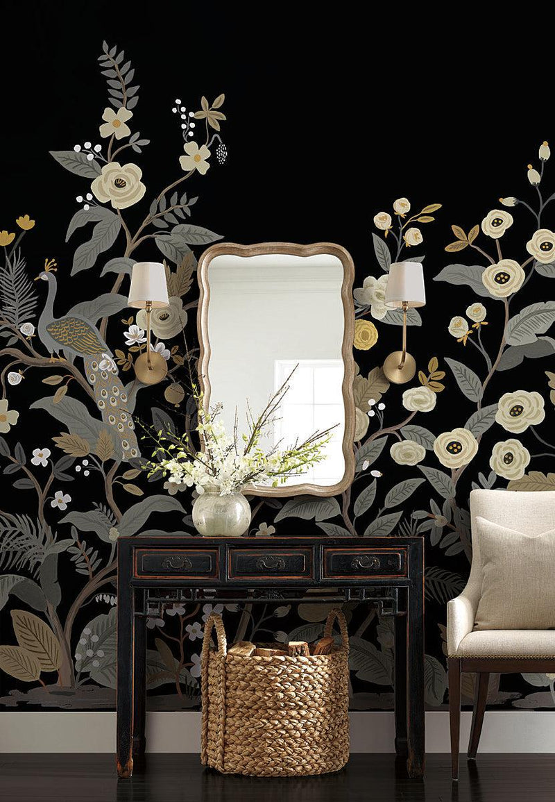 Wallpaper Peacock Wall Mural Sample // Black 8 x 10 