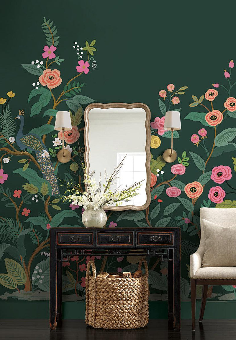 Wallpaper Peacock Wall Mural Sample // Emerald 8 x 10 