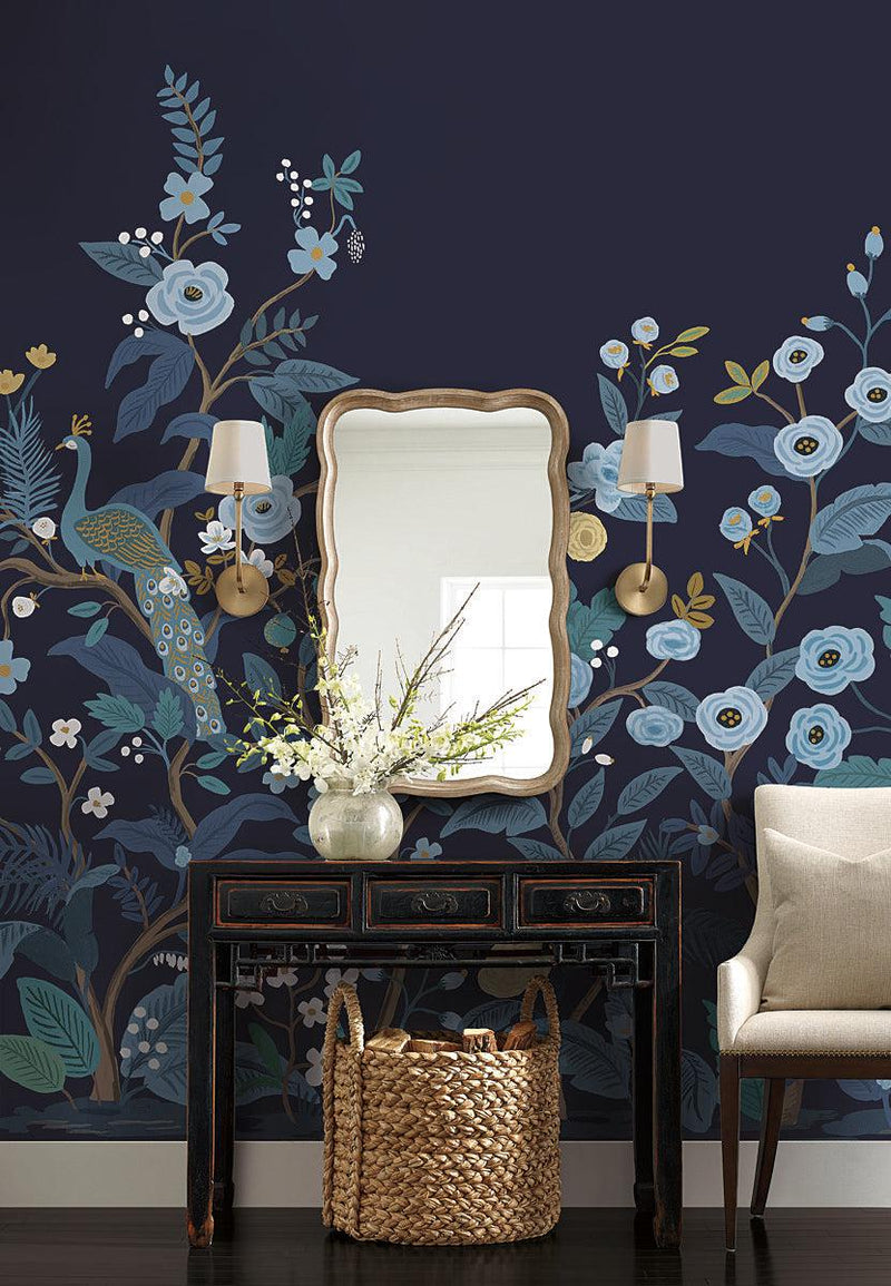 Wallpaper Peacock Wall Mural Sample // Navy 8 x 10 