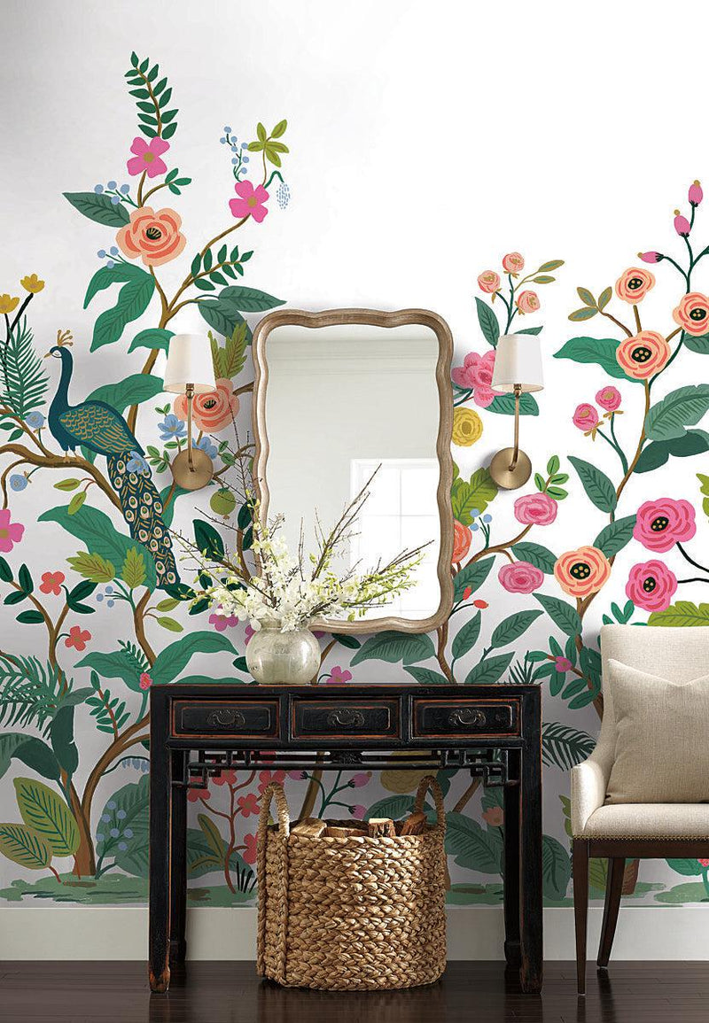 Wallpaper Peacock Wall Mural Sample // White 8 x 10 