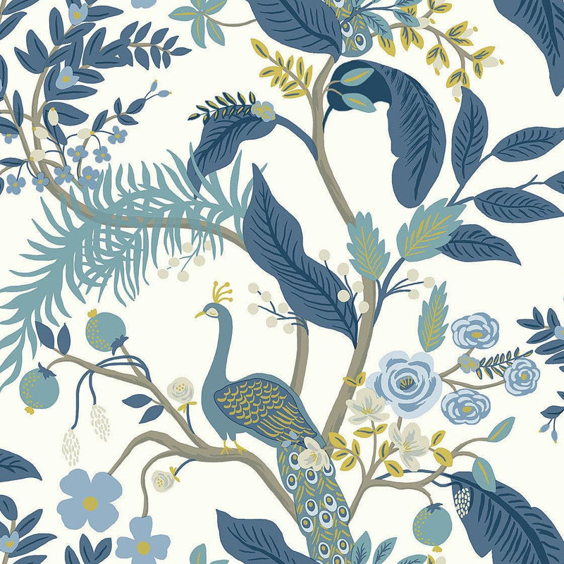 Wallpaper Peacock Wallpaper Sample // Blue & White 8 x 10 