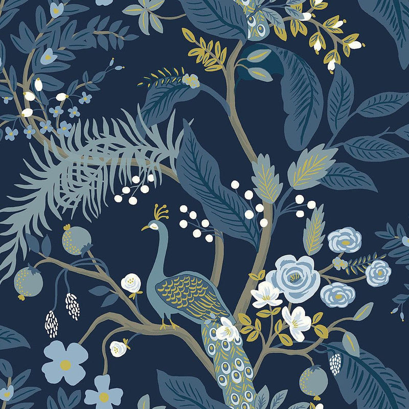 Wallpaper Peacock Wallpaper Sample // Navy 8 x 10 