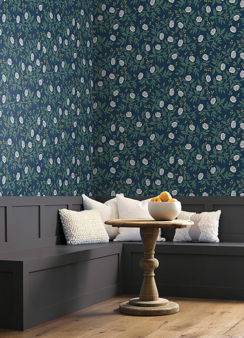 Wallpaper Peonies Wallpaper // Navy 