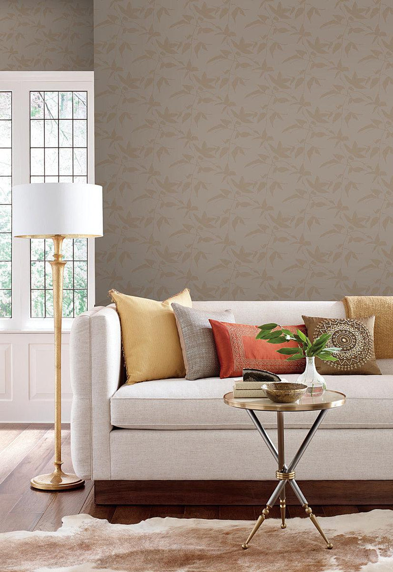 Wallpaper Persimmon Leaf Wallpaper // Gold & Taupe 